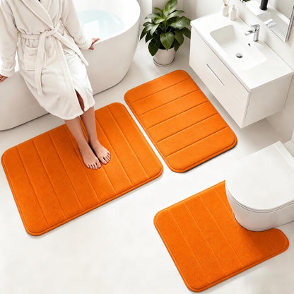 Memory Foam Bath Mat Set 3 Piece，Super Soft Absorbent Bathroom Rug Non Slip, Quick Dry,Machine Wash, Perfect Plush Bathroom Rugs,Home Decor Accessories,Grey