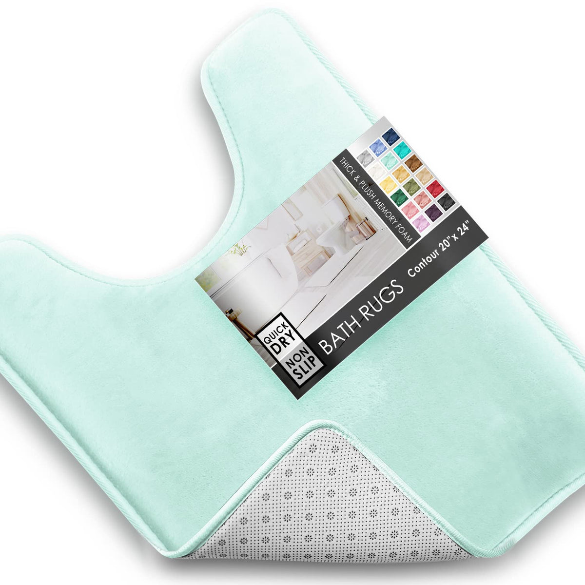 Clara Clark 3 Piece Bathroom Rugs Bath Mat Set, Velvet Memory Foam Bath Mats for Bathroom - Non-Slip, PVC Backing Bath Rugs, Washable - Dries Quickly, Green