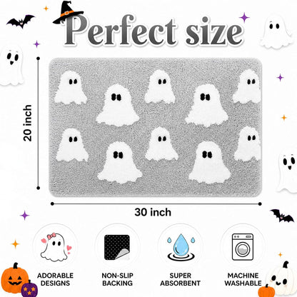 TRUEDAYS Halloween Ghost Bathroom Rug, Cute Tufted Bath Mat, Grey