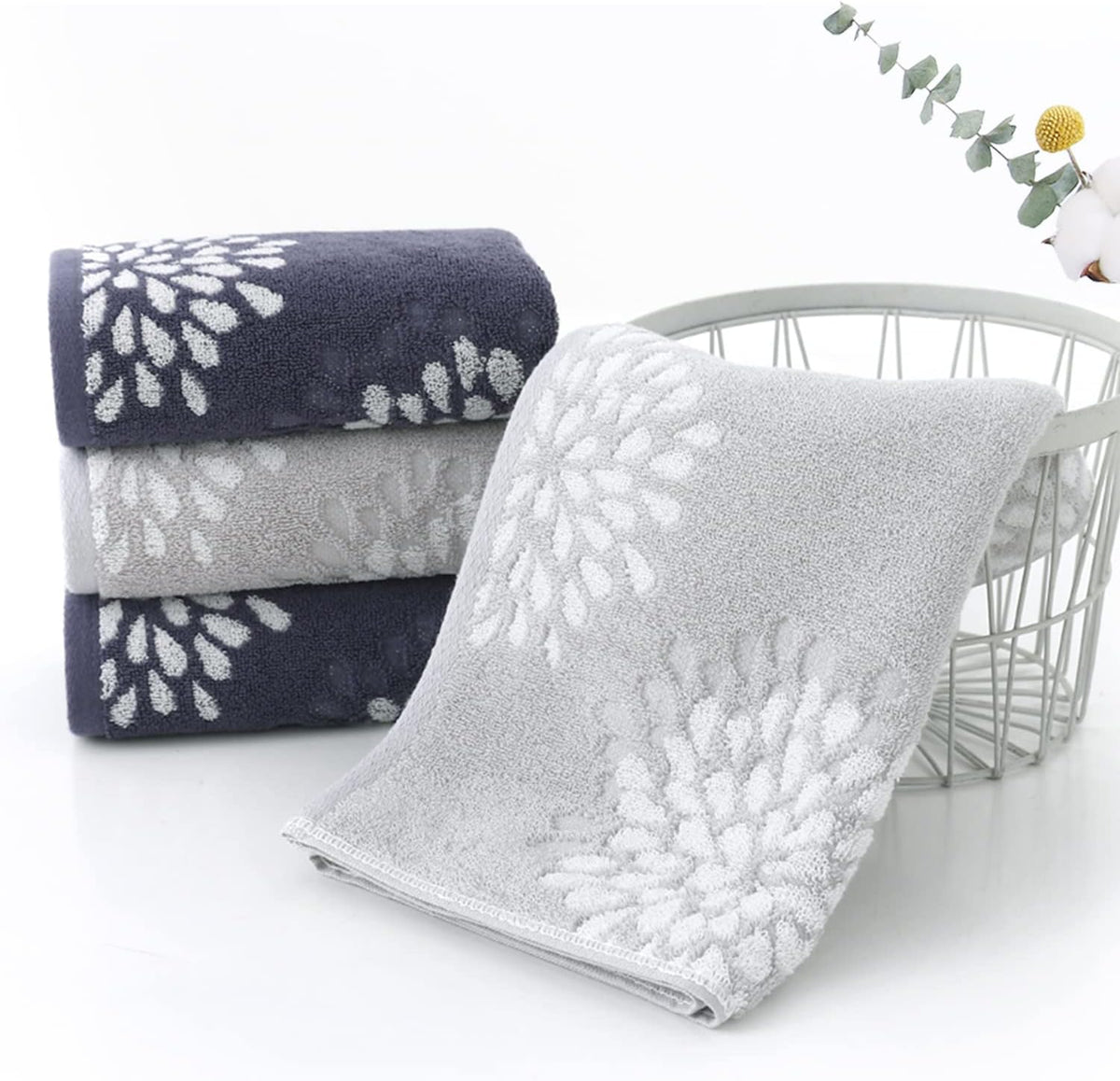 Pidada Hydrangea Floral Cotton Hand Towels Set of 4