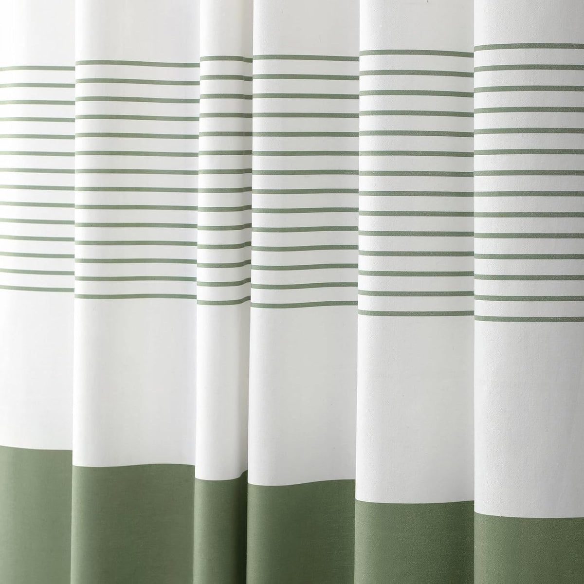 Sage Green Boho Cotton Striped Shower Curtain with Tassel 72"W X 72"L
