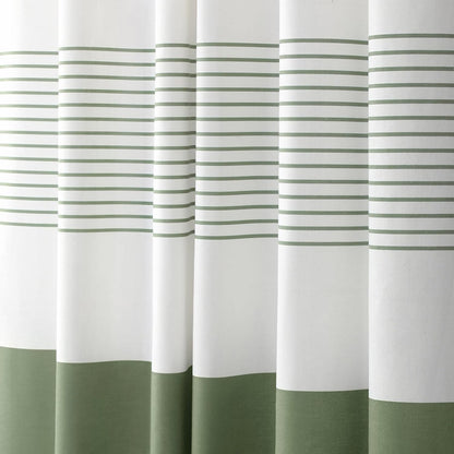 Sage Green Boho Cotton Striped Shower Curtain with Tassel 72"W X 72"L