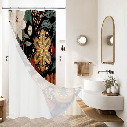 Boho Floral Shower Curtain, Vintage Botanical Fabric Curtain, 72 x 72