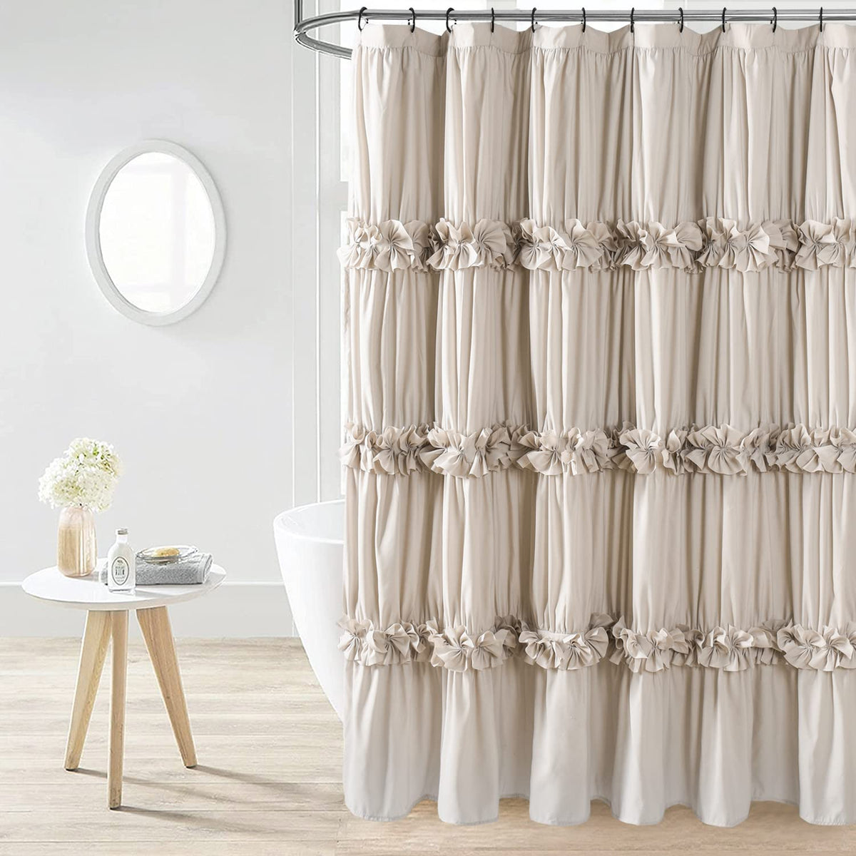 Homechoice Decor Peach Ruffle Shower Curtain for Master Bathroom