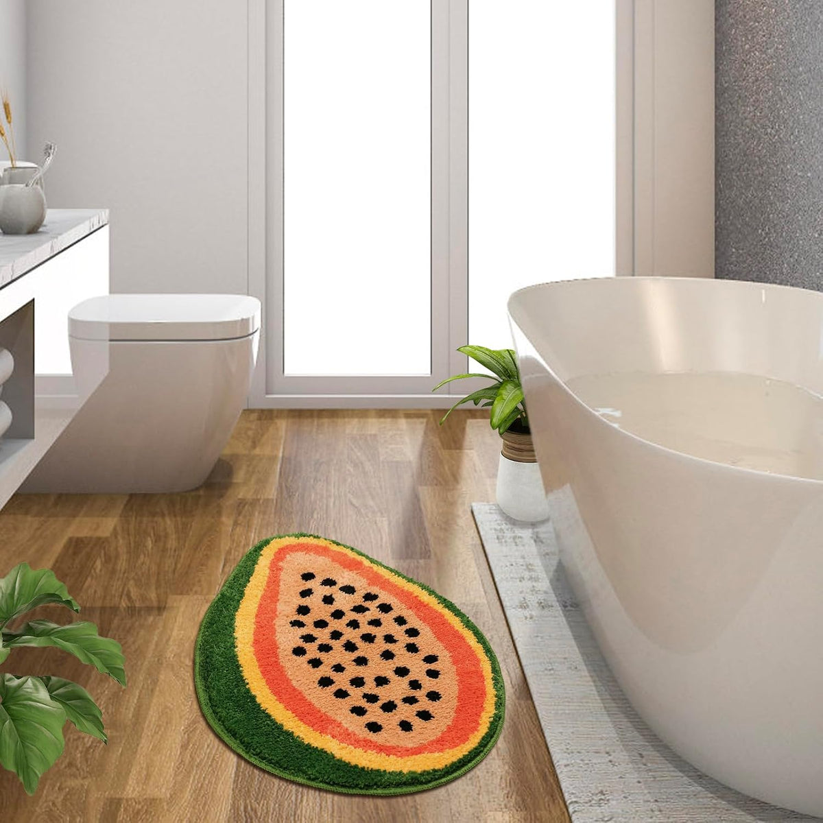 FROZZUR Bath Mat Papaya Non Slip Cute Fun for Bathroom Fruit Bath Mat Luxury Absorbent Shower Rug Washable