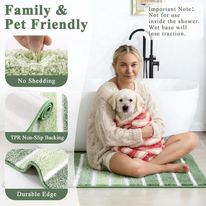 Yamaziot Sage Green Bathroom Rug Set 5 Piece Washable Non Slip Striped Mat