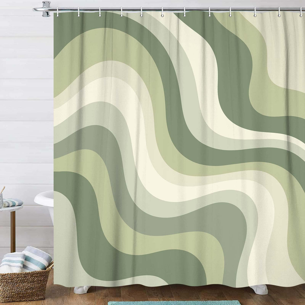 Bondjos Abstract Sage Green Shower Curtain,Boho Modern Geometric Line Art Decor,Abstract Minimalist Farmhouse Style Shower Curtain for Bathroom，Waterproof Polyester Fabric Bathroom Curtain,72x72 Inch