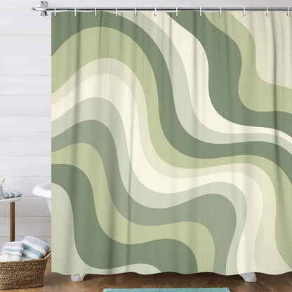 Bondjos Abstract Sage Green Shower Curtain,Boho Modern Geometric Line Art Decor,Abstract Minimalist Farmhouse Style Shower Curtain for Bathroom，Waterproof Polyester Fabric Bathroom Curtain,72x72 Inch