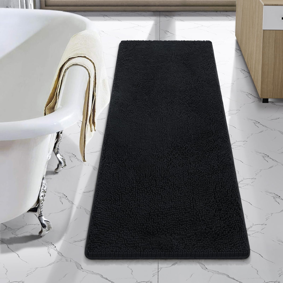 LOCHAS Luxury Bathroom Rug Shaggy Bath Mat 24 x 60 Inch, Gray
