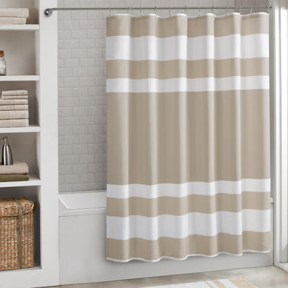 Madison Park Arbor Waffle Shower Curtain for Bathroom, 72 x 72, Beige