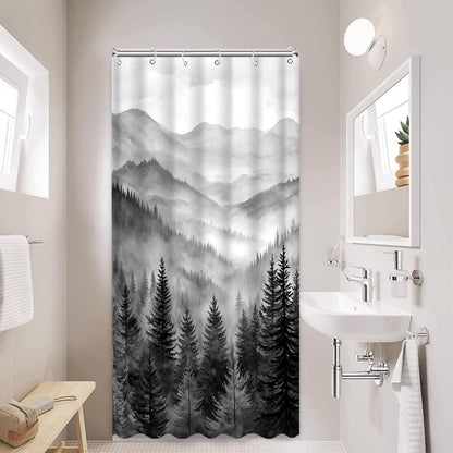 Accnicc Forest Mountain Shower Curtain Dark Green Nature Misty Pine Tree Shower Curtains for Bathroom Foggy Rustic Woodland Decorative Waterproof Fabric Bath Curtain Decor 72×72 Inches