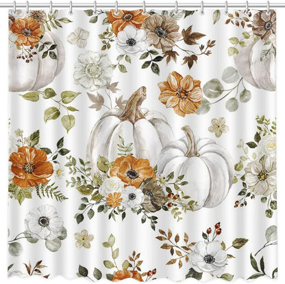 MEHOFOND Fall Pumpkin Shower Curtains for Bathroom Autumn Floral Shower Curtain Thanksgiving Day Shower Curtains for Bathroom Decor Washable Durable Fabric Curtains 72x72 inch
