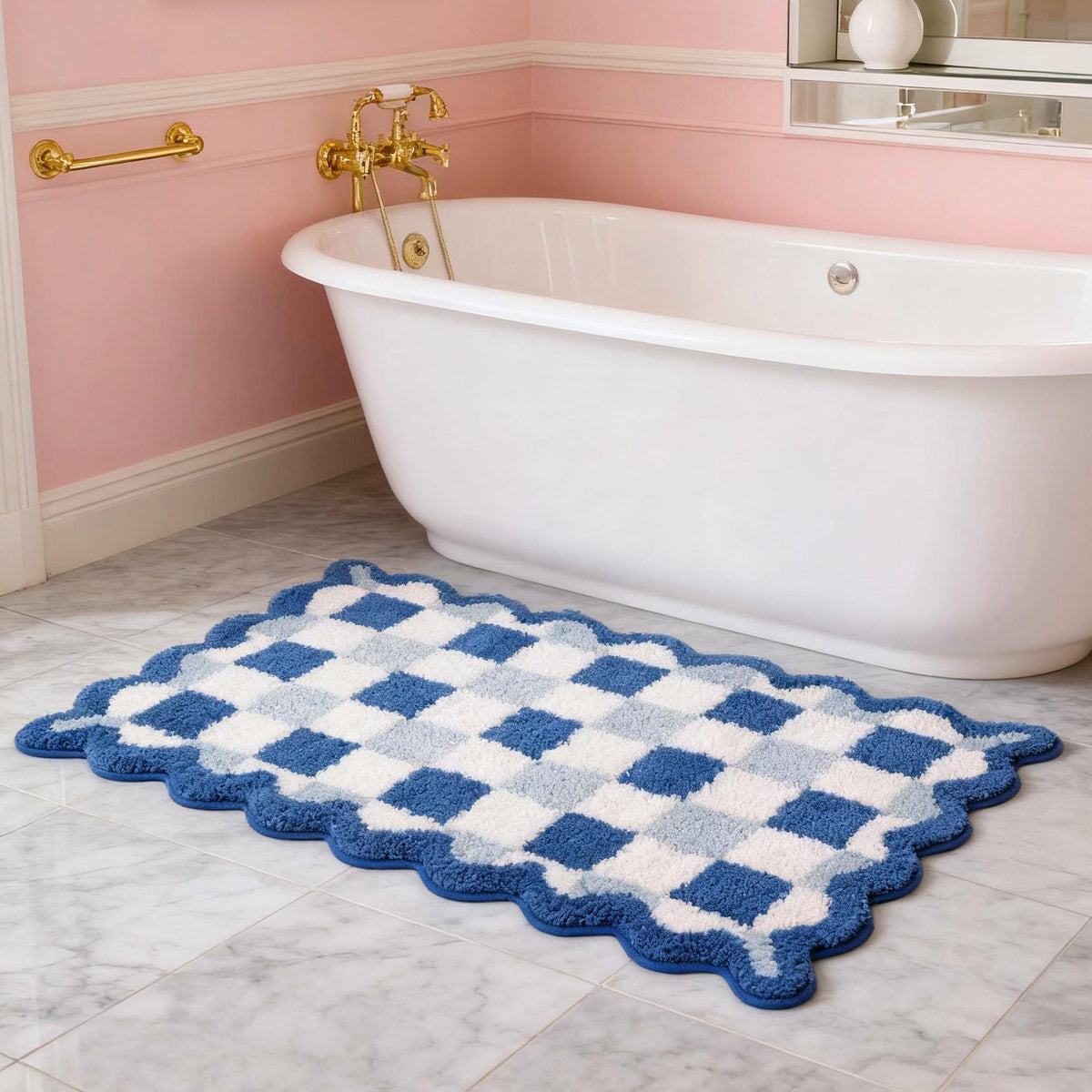 ORTIGIA Cute Green Scalloped Bath Mat, Fun Plush Microfiber Scallop Bathroom Rugs Non Slip Washable Quick Dry Absorbent, Bathmat Bath Rug Carpet for Shower Stall Vanities Kitchen Floor Entrance, 20x32
