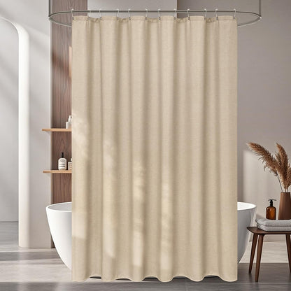 Seenus Linen Look Farmhouse Thick Fabric Shower Curtain Brown, Faux Linen Textured Country Rustic Shower Curtains Water-Resistant, 72 x 72 Inch Tan Taupe Heavyweight Shower Curtain for Bathroom Hotel