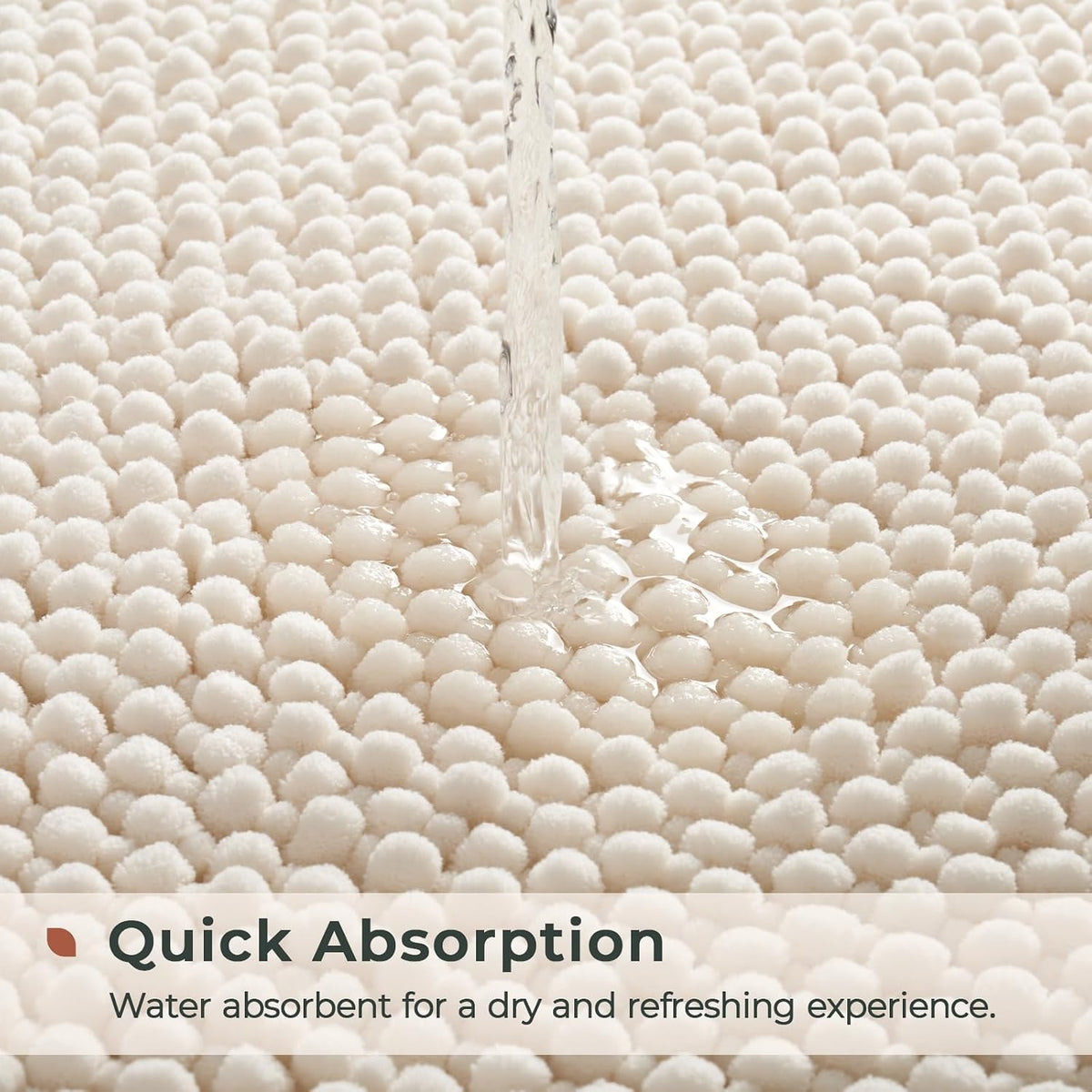 FRESHMINT Chenille Bath Rugs Set 2 Pieces, Cream White, 17''x24''+20''x47''