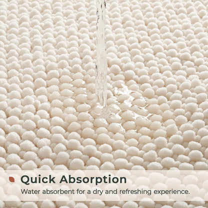 FRESHMINT Chenille Bath Rugs Set 2 Pieces, Cream White, 17''x24''+20''x47''
