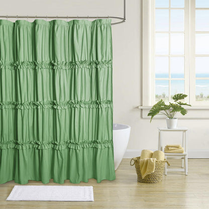 Farmhouse Ruffle Shower Curtain, Gray, 72 x 72 in