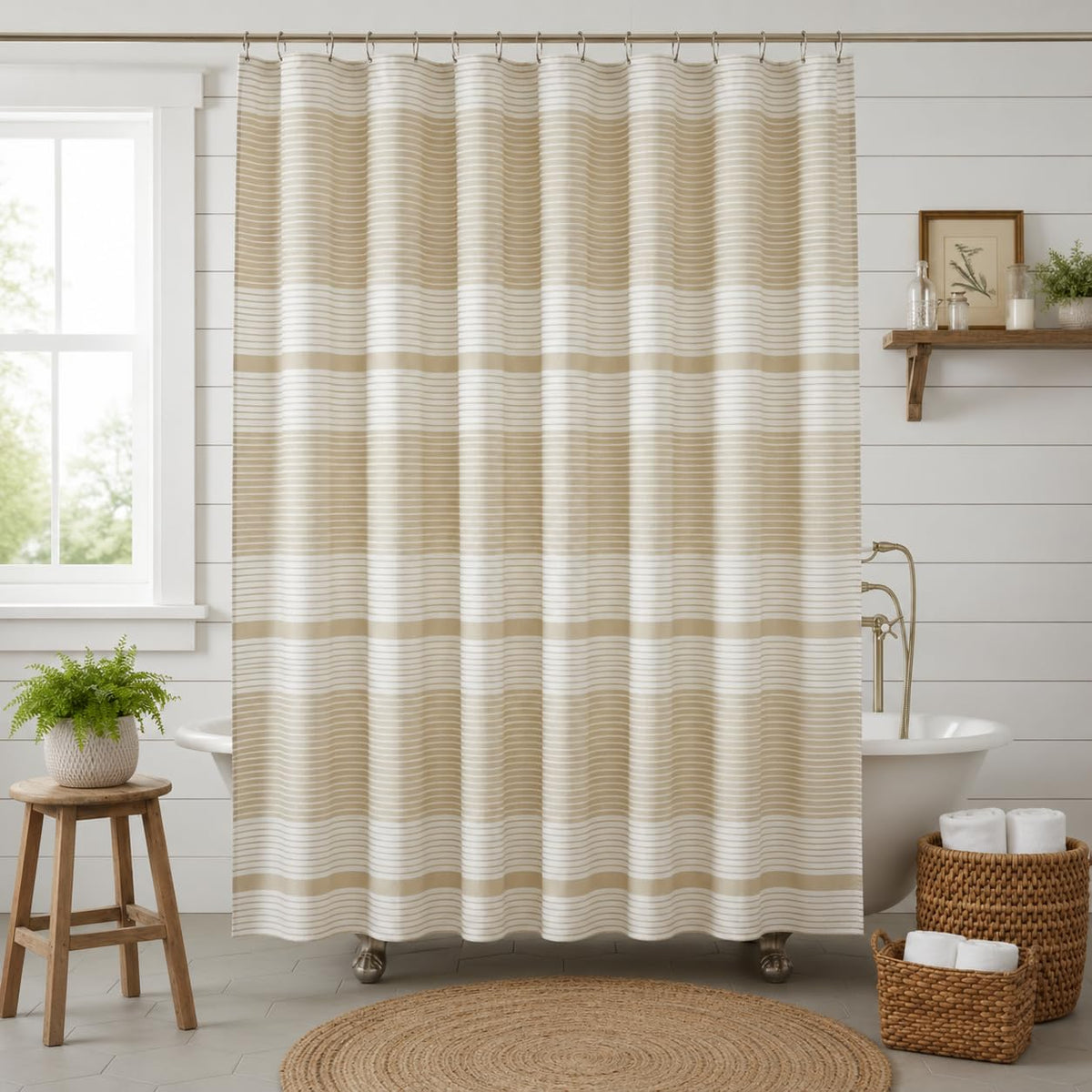 Serafina Home Nautical Striped Blue and White Fabric Shower Curtain: