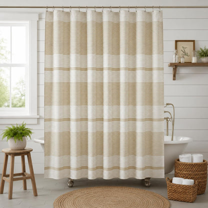 Serafina Home Nautical Striped Blue and White Fabric Shower Curtain: