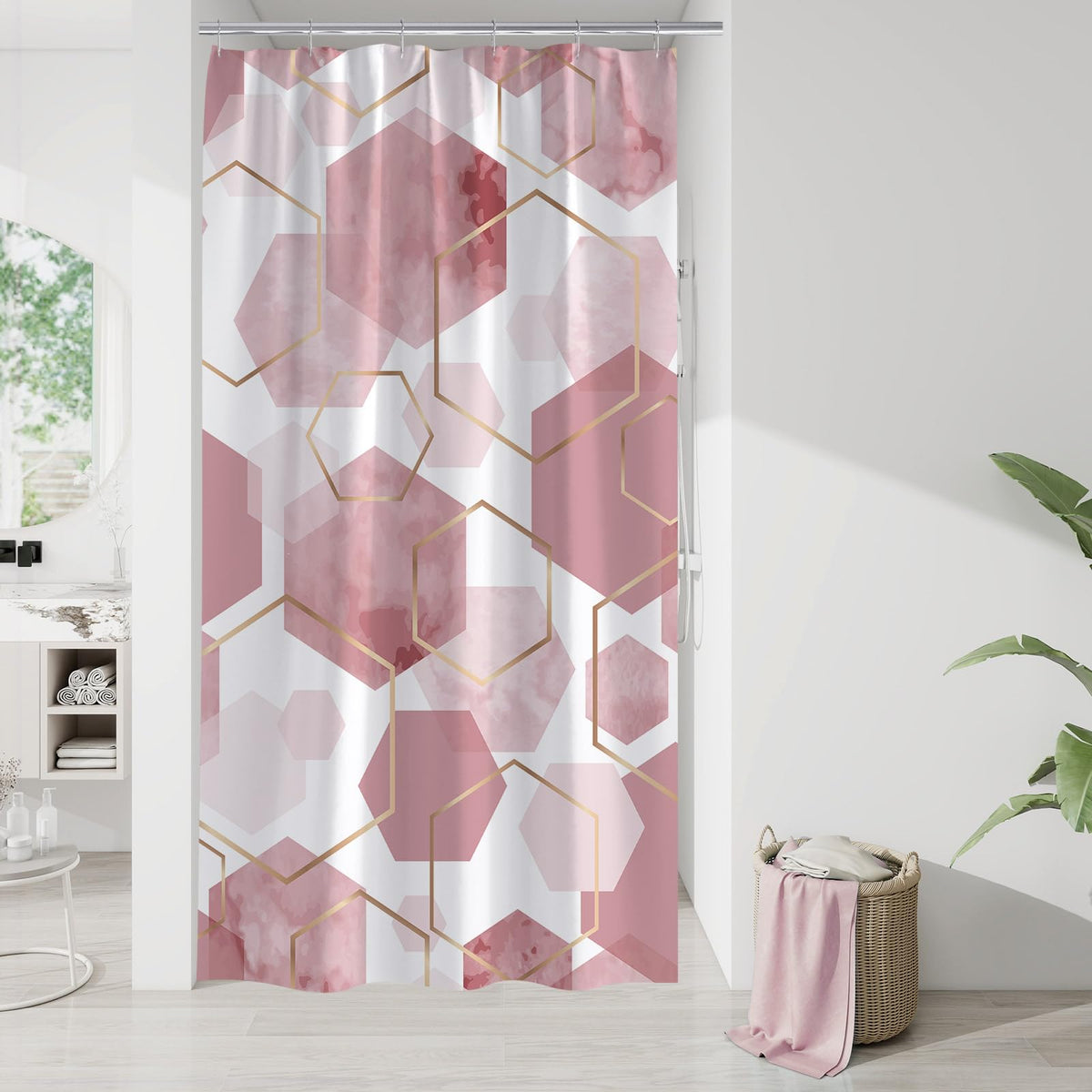 Litabel Sage Green Geometric Shower Curtain for Bathroom, 72x72