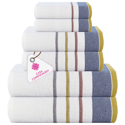 CASA COPENHAGEN Solitaire 6 Pieces Towel Set- Midnight Black, 600 GSM 2 Bath Towel 2 Hand Towel 2 Washcloth, Designed in Denmark Made of Soft Egyptian Cotton for Bathroom, Kitchen & Shower