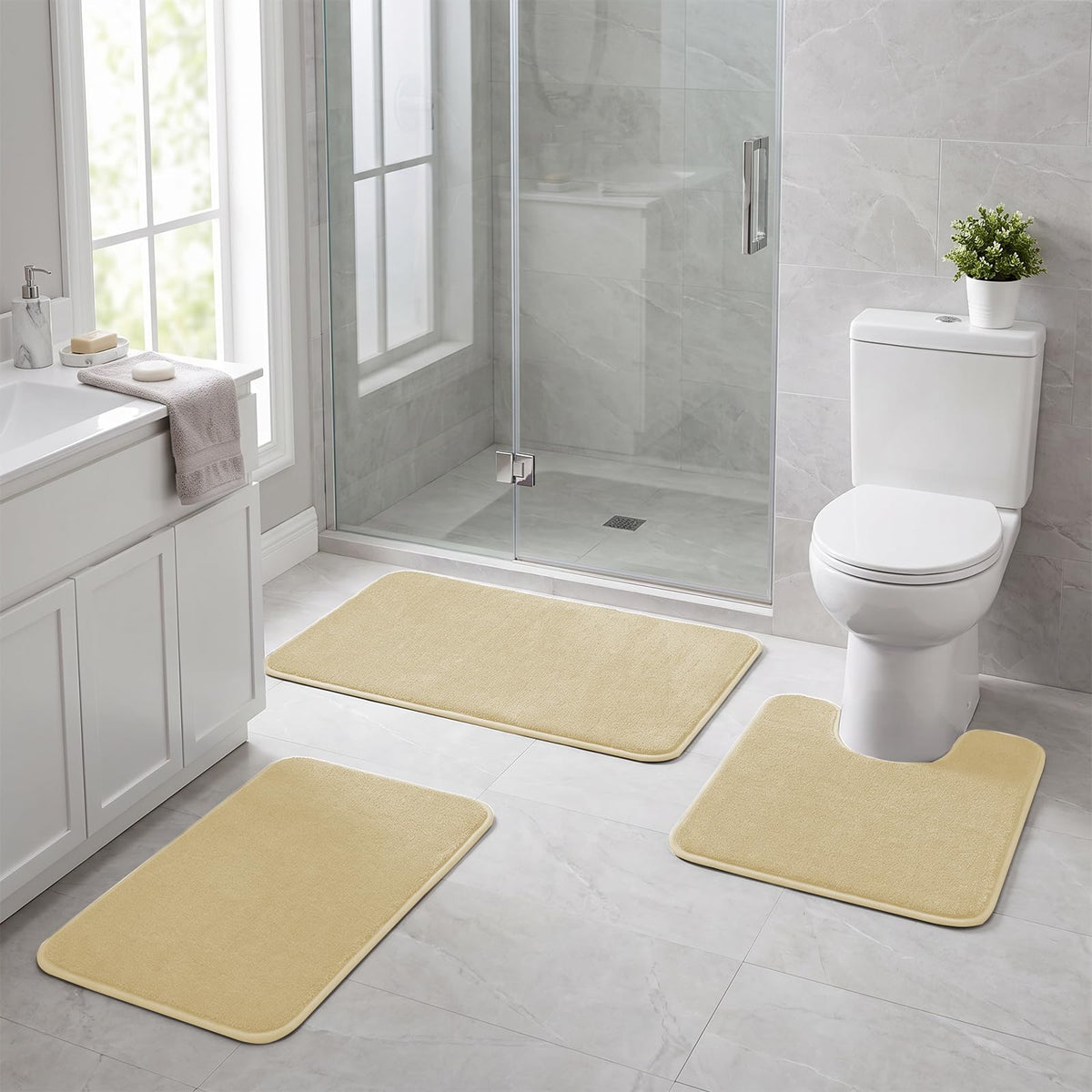 Bathroom Rugs Set 2 Piece Non Slip Soft Absorbent Plush Bath Mats(Black)
