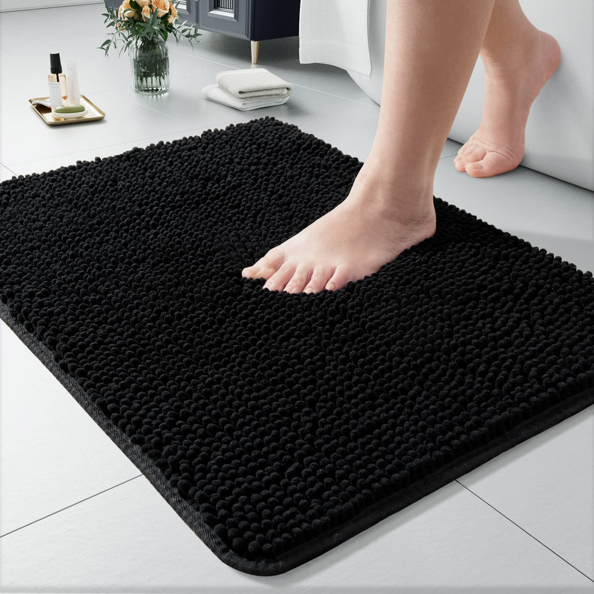LOCHAS Luxury Bathroom Rug Shaggy Bath Mat 24 x 60 Inch, Gray