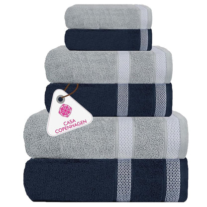 CASA COPENHAGEN Solitaire 6 Pieces Towel Set- Midnight Black, 600 GSM 2 Bath Towel 2 Hand Towel 2 Washcloth, Designed in Denmark Made of Soft Egyptian Cotton for Bathroom, Kitchen & Shower