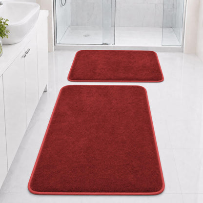 Bathroom Rugs Set 2 Piece Non Slip Soft Absorbent Plush Bath Mats(Black)