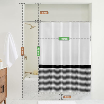 Seasonwood Black and White Shower Curtain Striped with Tassels for Bathroom Decor,Heavy Weighted 72-Inch, 72 x 72