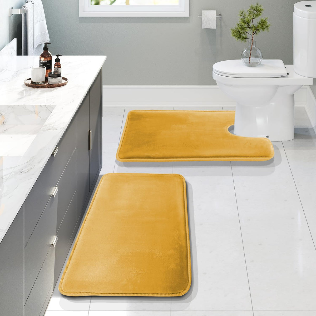 Clara Clark 3 Piece Bathroom Rugs Bath Mat Set, Velvet Memory Foam Bath Mats for Bathroom - Non-Slip, PVC Backing Bath Rugs, Washable - Dries Quickly, Green
