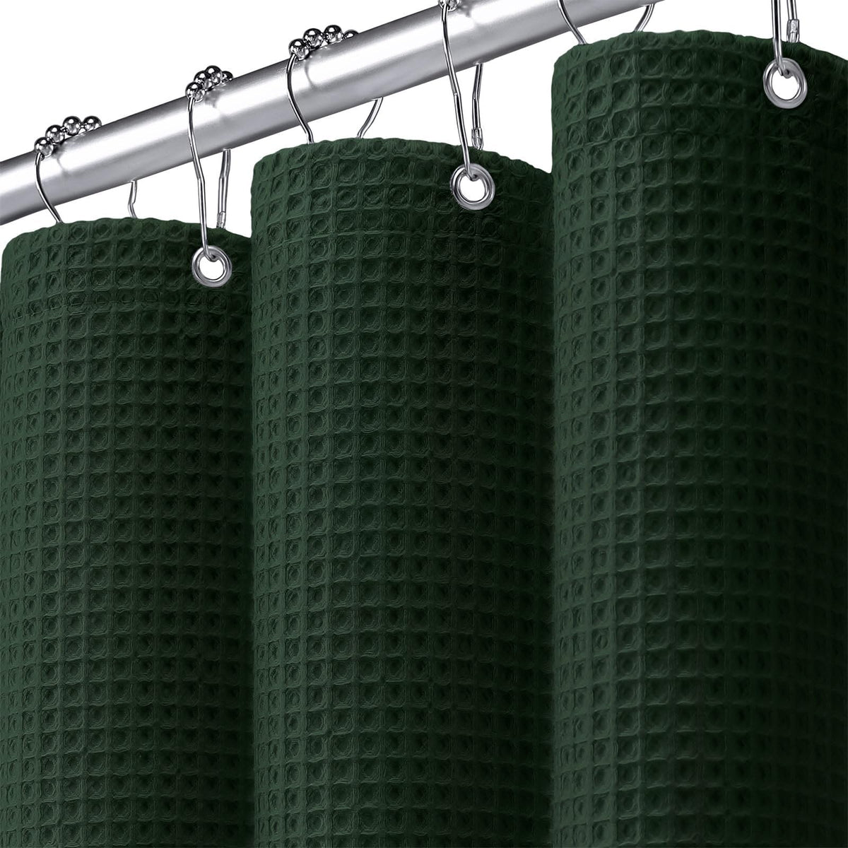 Waffle Weave Shower Curtain Heavyweight Cotton Fabric Black 72Wx72L
