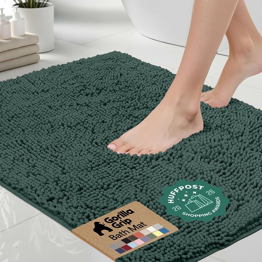 GORILLA GRIP Bath Rug Mat for Bathroom, Absorbent Chenille, 30x20 Gray
