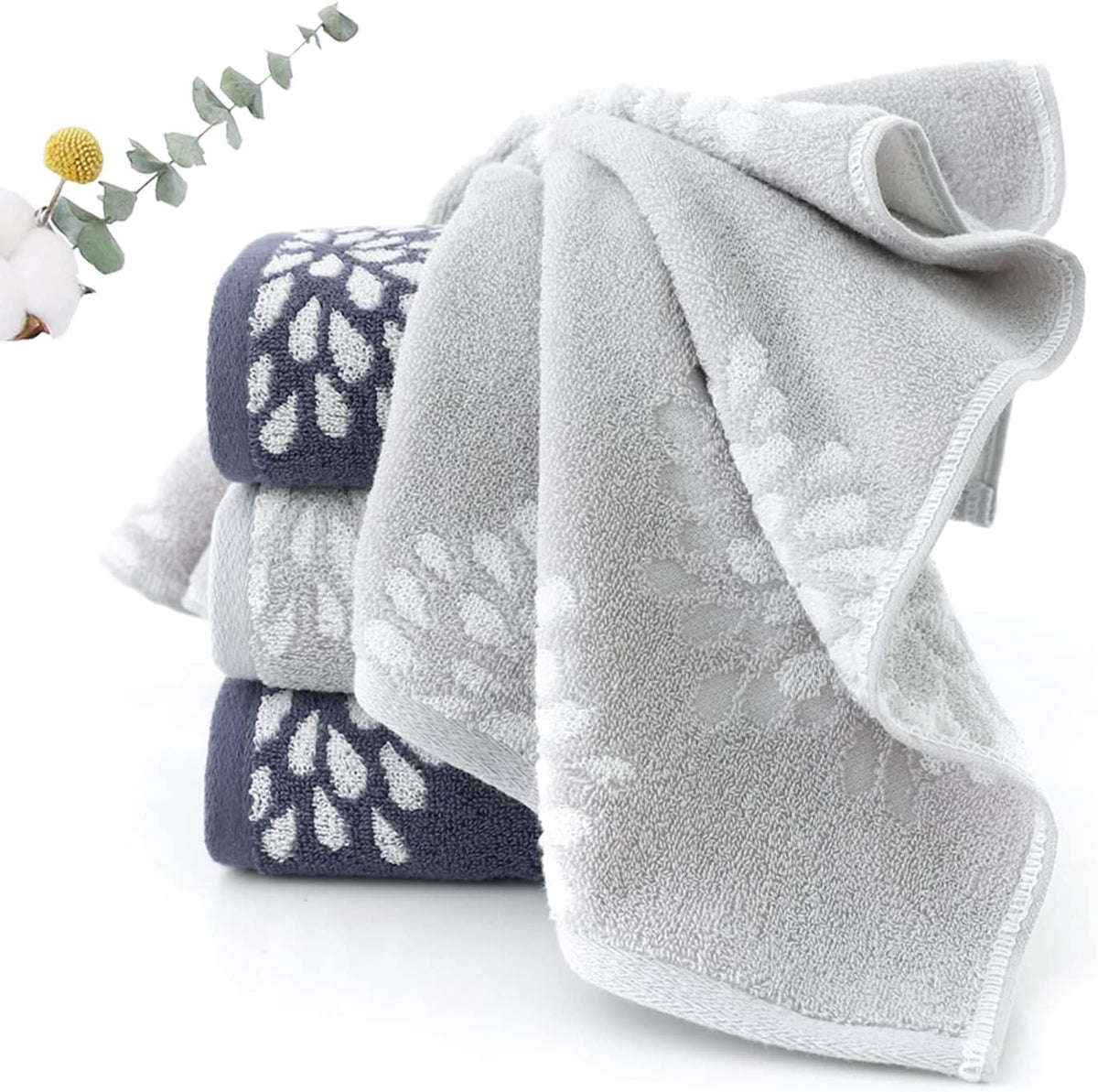 Pidada Hydrangea Floral Cotton Hand Towels Set of 4
