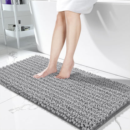 Yimobra Bathroom Rugs Non Slip Washable 32x20 Inch - Ultra Soft Absorbent Chenille Bath Mat, Quick Dry Shaggy Floor Carpet for Tub Shower, Gray Home Decor Accessories