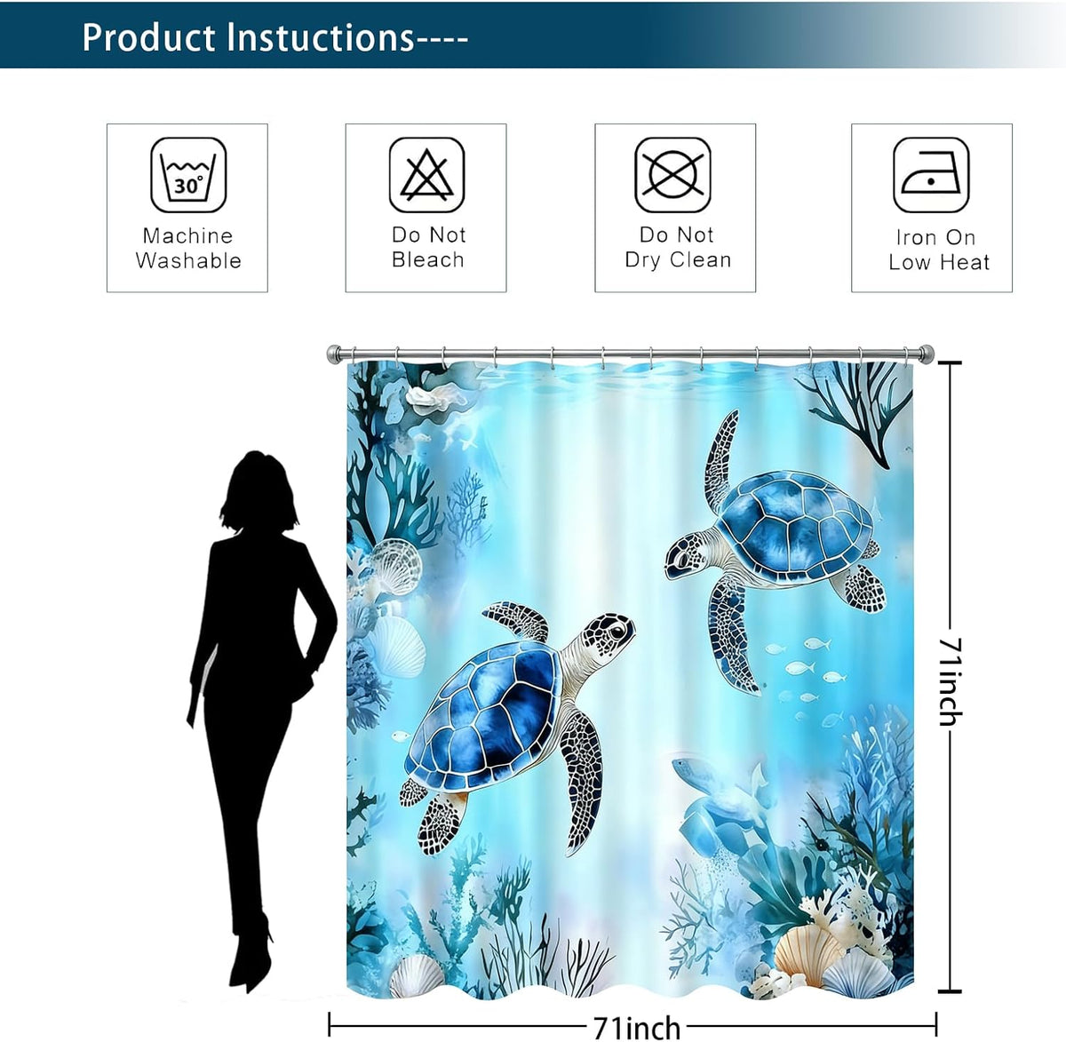 Sea Turtle Shower Curtain,Ocean Beach Shower Curtain, Tropical Summer Sea Theme Bathroom 72x72 Inch Proof Polyester Insulated Home Decor