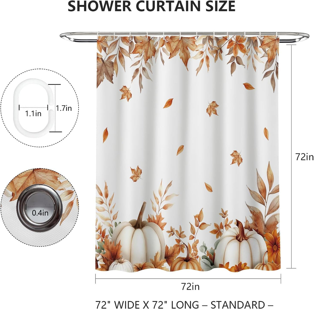 MEHOFOND Fall Pumpkins Maple Leaf Shower Curtain, Autumn Leaves Harvest Thanksgiving Farmhouse Watercolor Seasonal Bathroom Curtain Sets, Waterproof Fabric Bathroom Decor 72 X 72 Inch