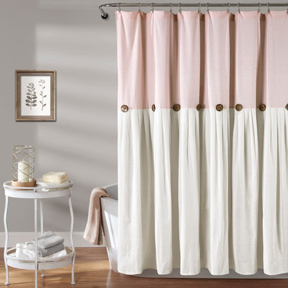 Lush Decor Linen Button Shower Curtain, 72" W x 72" L, Linen - Neural Shower Curtain Fabric - Bathroom Curtain - Farmhouse Bathroom Decor