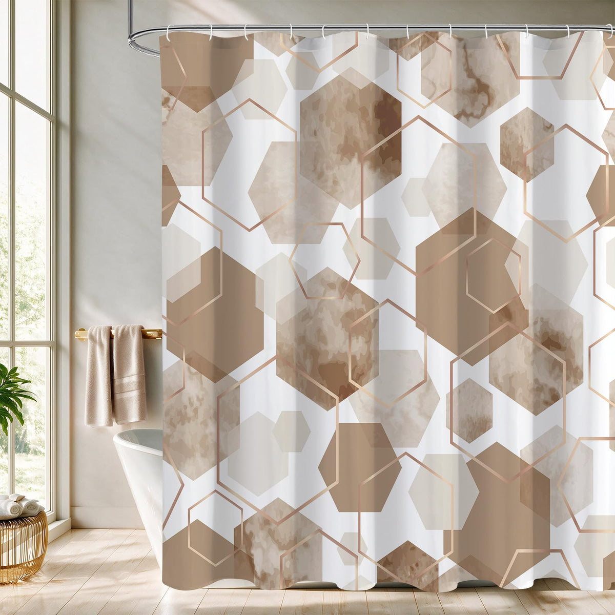 Litabel Sage Green Geometric Shower Curtain for Bathroom, 72x72