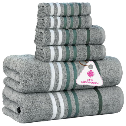 CASA COPENHAGEN Solitaire 6 Pieces Towel Set- Midnight Black, 600 GSM 2 Bath Towel 2 Hand Towel 2 Washcloth, Designed in Denmark Made of Soft Egyptian Cotton for Bathroom, Kitchen & Shower