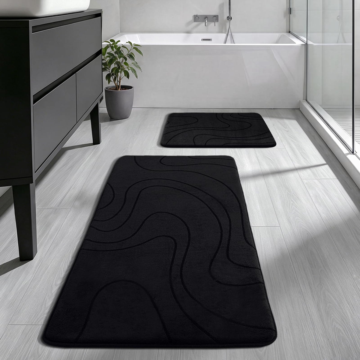 YIHOUSE Bathroom Rugs Sets 5 Piece - Memory Foam Bath Mat, Dark Grey