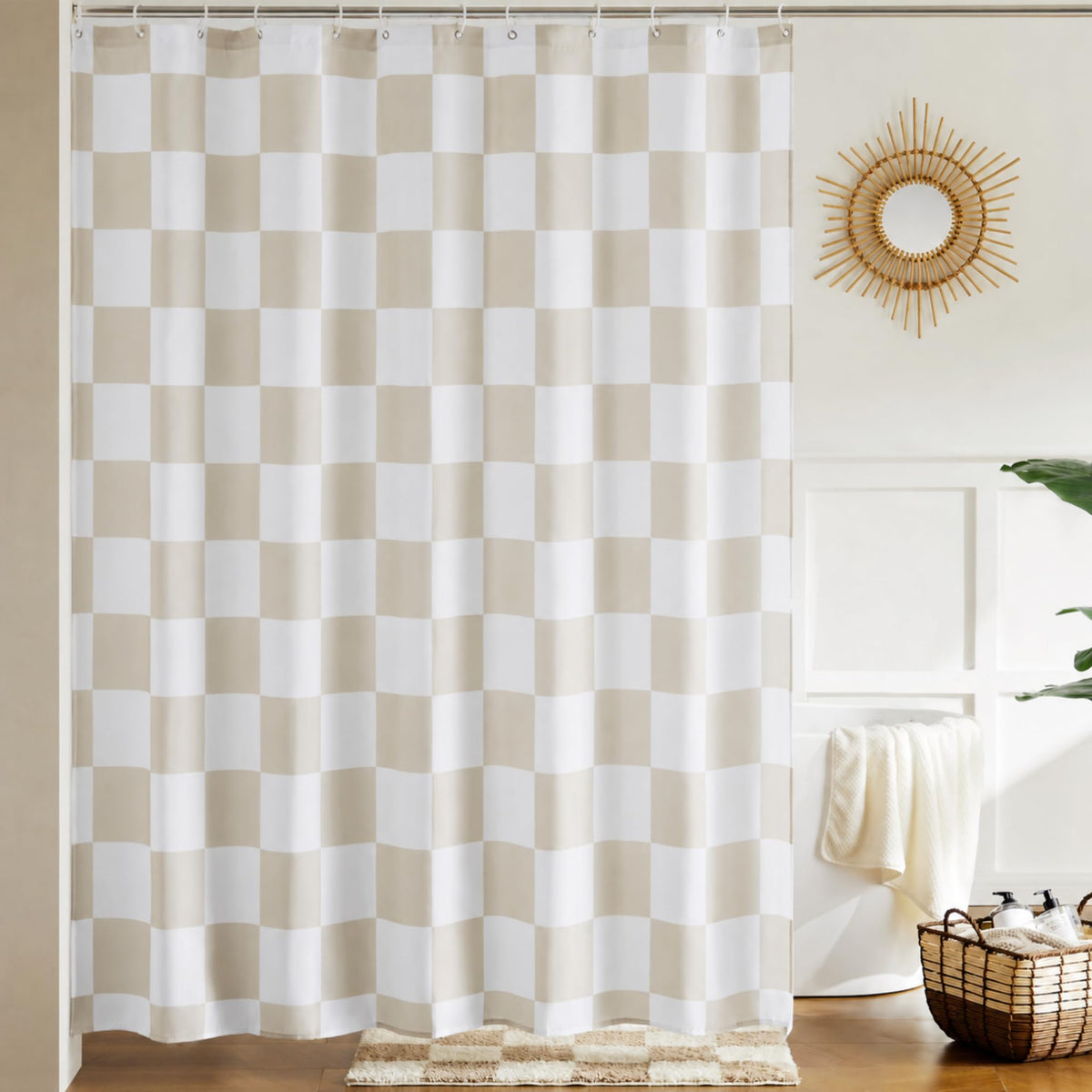 Ohocut Checkered Shower Curtain, Light Blue Shower Curtains for Bathroom, Cute Retro Checkboard Shower Curtain Vintage Aesthetic, Washable Fabric Bath Curtain 72''x72''