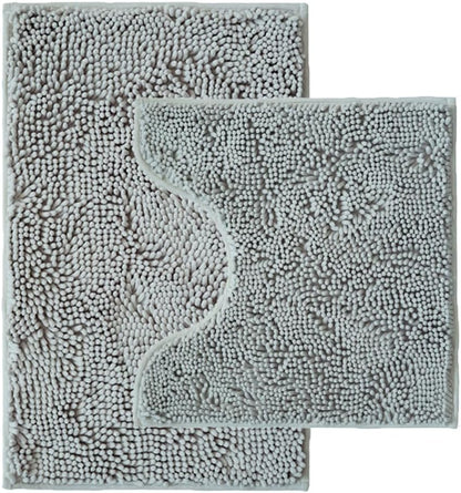 Bathroom Rugs Sets 2 Piece,Super Absorbent Chenille Bath Mats and U-Shaped Toilet Rug,Strong PVC Non Slip Backing,Microfiber Washable Dry Quickly Bath Mats for Bathroom(20"x32"+20"x20"U, Light Grey)