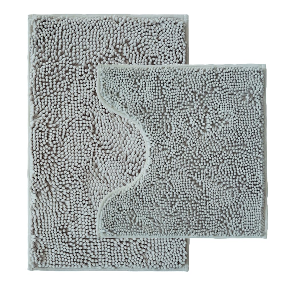 Bathroom Rugs Sets 2 Piece,Super Absorbent Chenille Bath Mats and U-Shaped Toilet Rug,Strong PVC Non Slip Backing,Microfiber Washable Dry Quickly Bath Mats for Bathroom(20"x32"+20"x20"U, Light Grey)