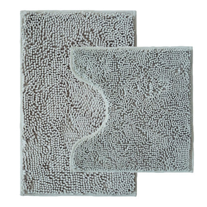 Bathroom Rugs Sets 2 Piece,Super Absorbent Chenille Bath Mats and U-Shaped Toilet Rug,Strong PVC Non Slip Backing,Microfiber Washable Dry Quickly Bath Mats for Bathroom(20"x32"+20"x20"U, Light Grey)