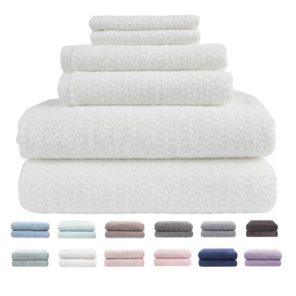 Everplush Diamond Jacquard 6 Pieces Bath Towel Set, Luxury Super Soft Oversized Towels, Highly Absorbent Diamond Jacquard Quick Dry Bath Towel for Bathroom Navy Blue Towel Set