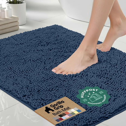 GORILLA GRIP Bath Rug Mat for Bathroom, Absorbent Chenille, 30x20 Gray