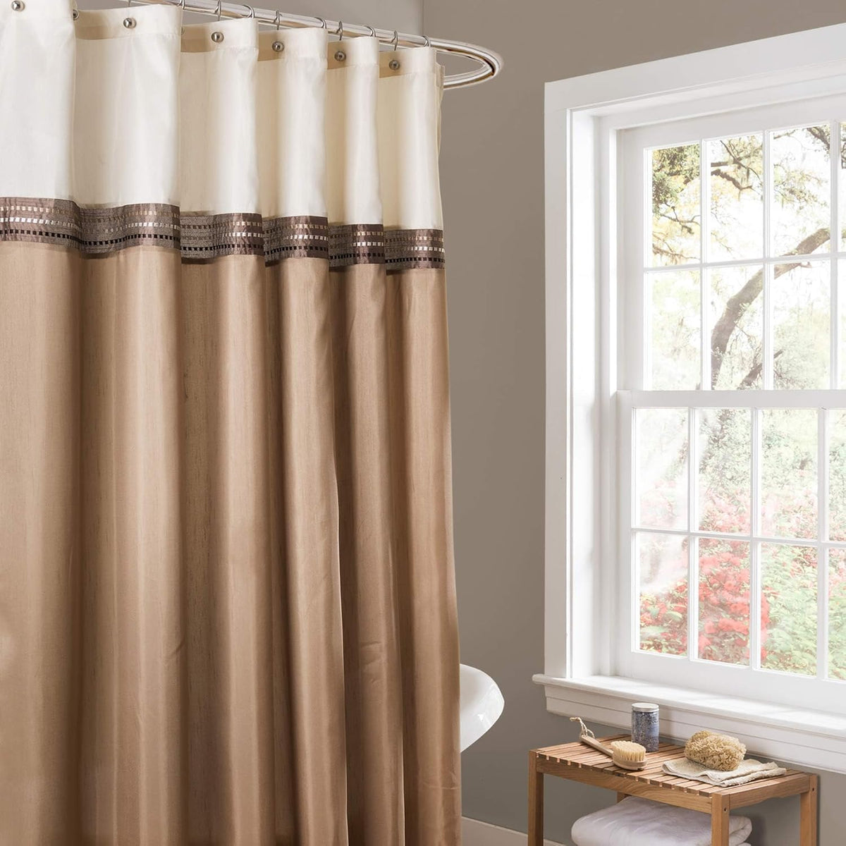 Lush Decor Terra Shower Curtain Single 72" W x 72" L Beige & Brown - Fabric Shower Curtains for Bathroom - Neutral Bathroom Curtain - Modern Glam Décor