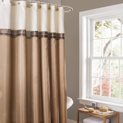 Lush Decor Terra Shower Curtain Single 72" W x 72" L Beige & Brown - Fabric Shower Curtains for Bathroom - Neutral Bathroom Curtain - Modern Glam Décor