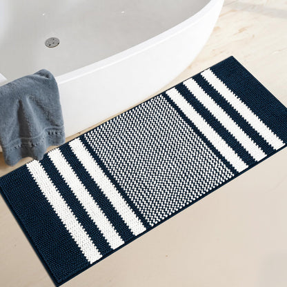 BSICPRO Bathroom Rugs Sets 2 Piece, Non Slip Striped Bath Mats, Fog Blue